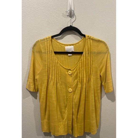 DELETTA Mustard Yellow Short Sleeves Cardigan - Picture 1 of 3